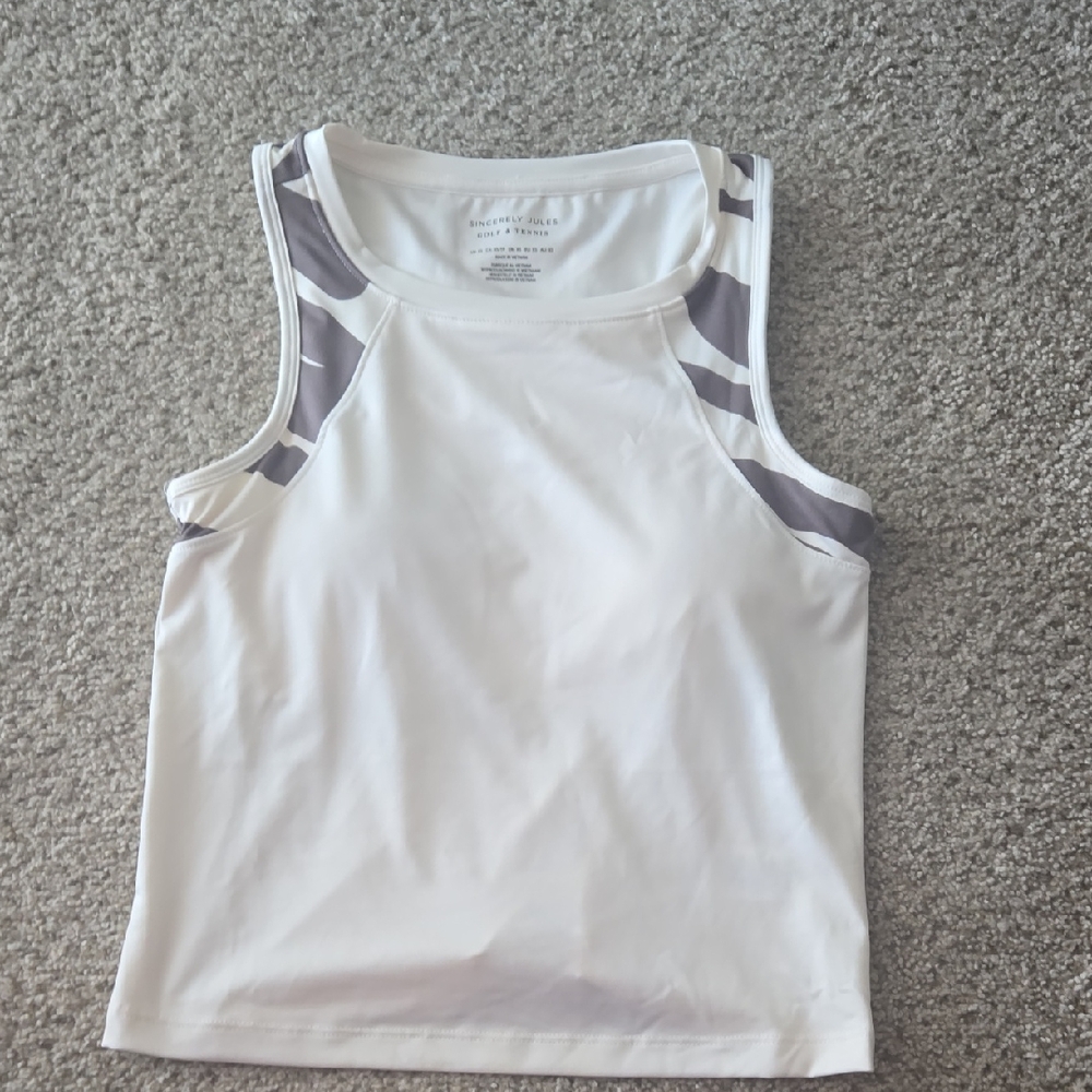 Sincerely Jules White and Gray Fitted Sleeveless Tank Top